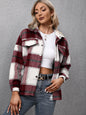 Ivy Lane Plaid Long Sleeve Shirt Jacket - Burgundy -