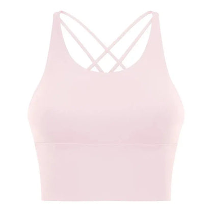 Comfort Full Support Padded Wire Free Cross Back Yoga Sports Bra Seamless pink1