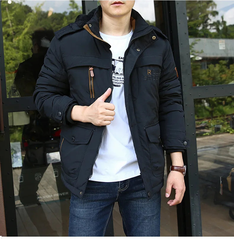 Mid-Length Winter Detachable Hooded Velvet Thickened Windbreaker Warm Coat