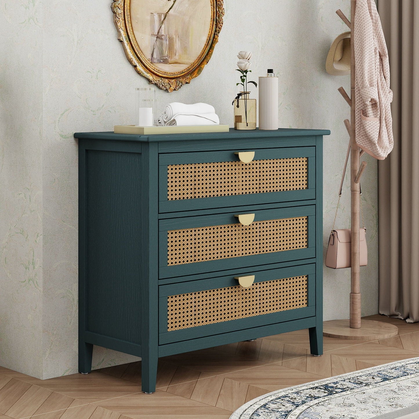 3 Drawer Cabinet, Natural Rattan, American Furniture- Unique Piece Furniture- {{Product type}}