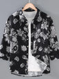 Men's Plus Size Printed Button Up Long Sleeve Shirt - Black -