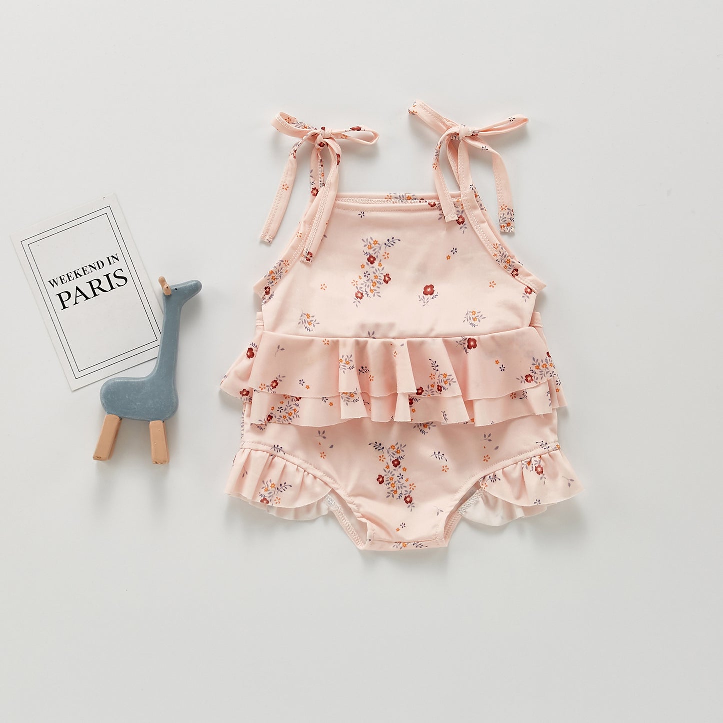 Cute Lemon Floral Ruffled One-Piece Swimsuit - Pink Sling 73cm - baby swimsuit