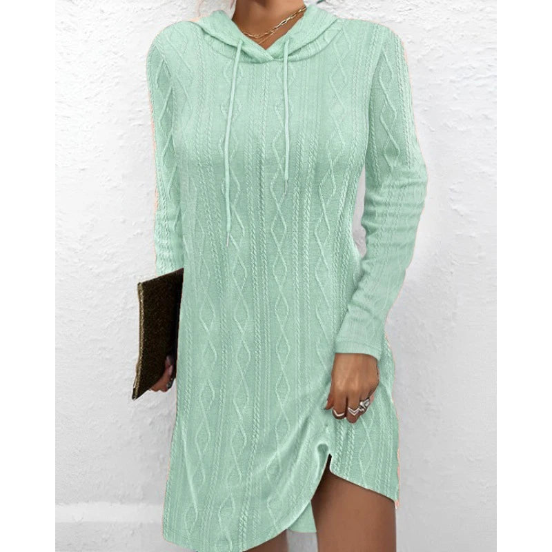 Solid Color Knitting Hoodie Knitted Dress for Women