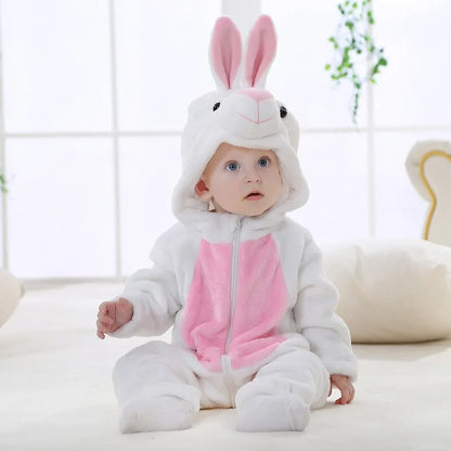 Cartoon Flannel Baby Rompers White Rabbit