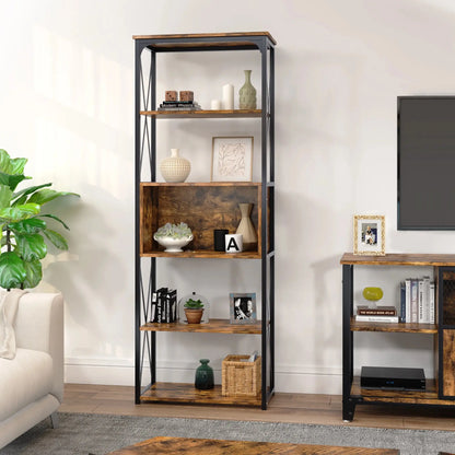 BESTIER Metal Frame Industrial Vintage 5-Tier Shelf