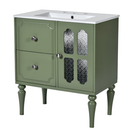 Vintage Style 30inch Bathroom Vanity With Ceramic Sink Combination - - vanity