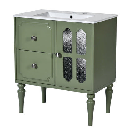 Vintage Style 30inch Bathroom Vanity With Ceramic Sink Combination - - vanity