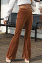 Chestnut Solid Color High Waist Flare Corduroy Pants - Chestnut 90%Polyester+10%Elastane - Bottoms/Pants & Culotte