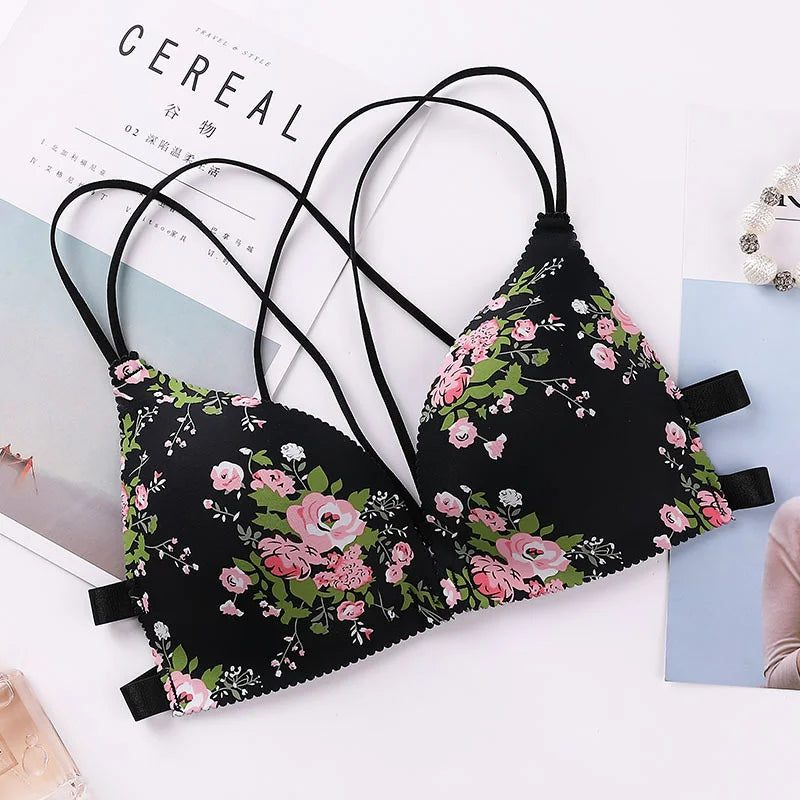 Triangle Cup Sexy Print Bra Sets for Women Beautiful Back Comfortable Underwear