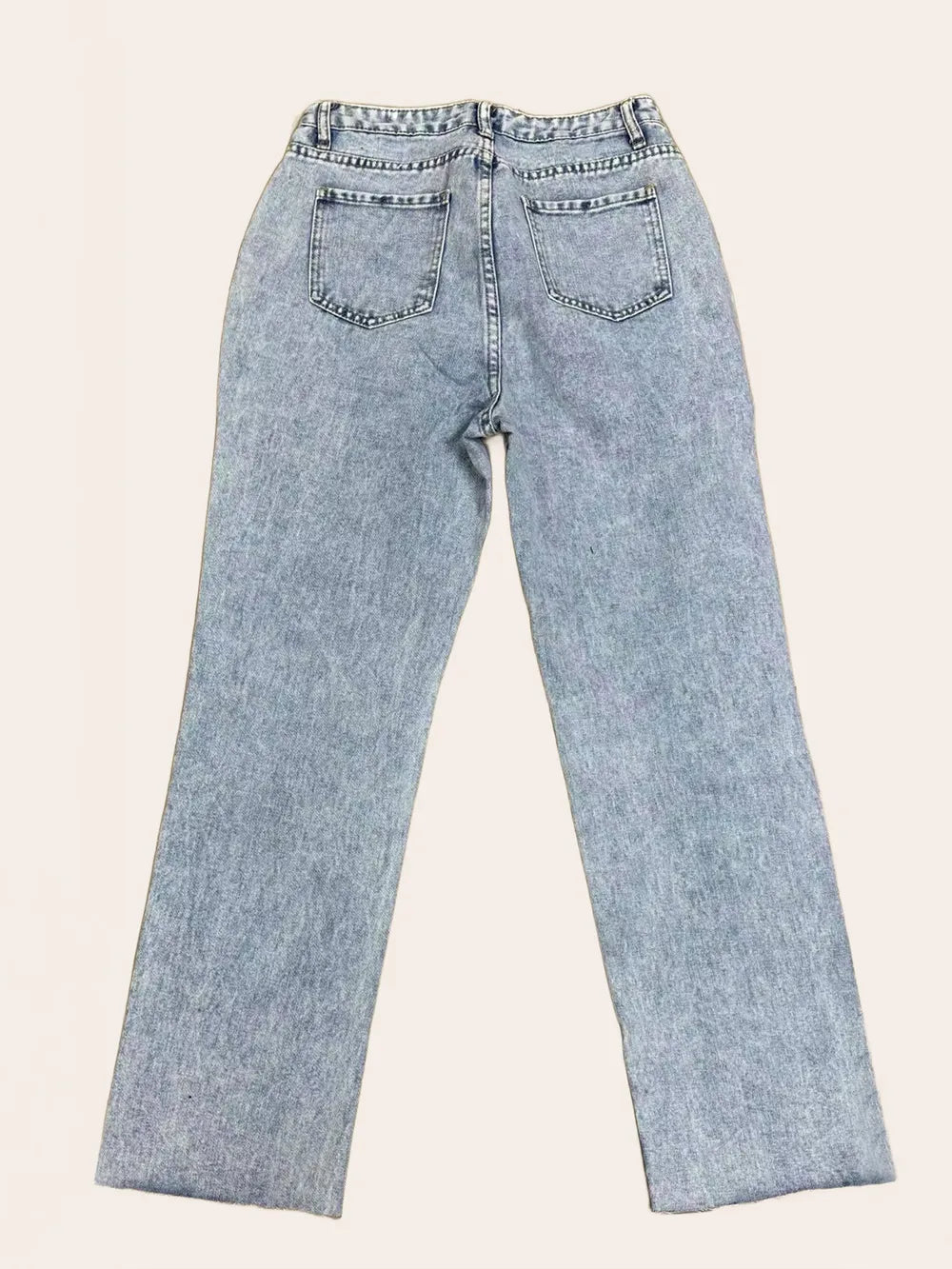 Distressed Straight Leg Jeans with Pockets - -