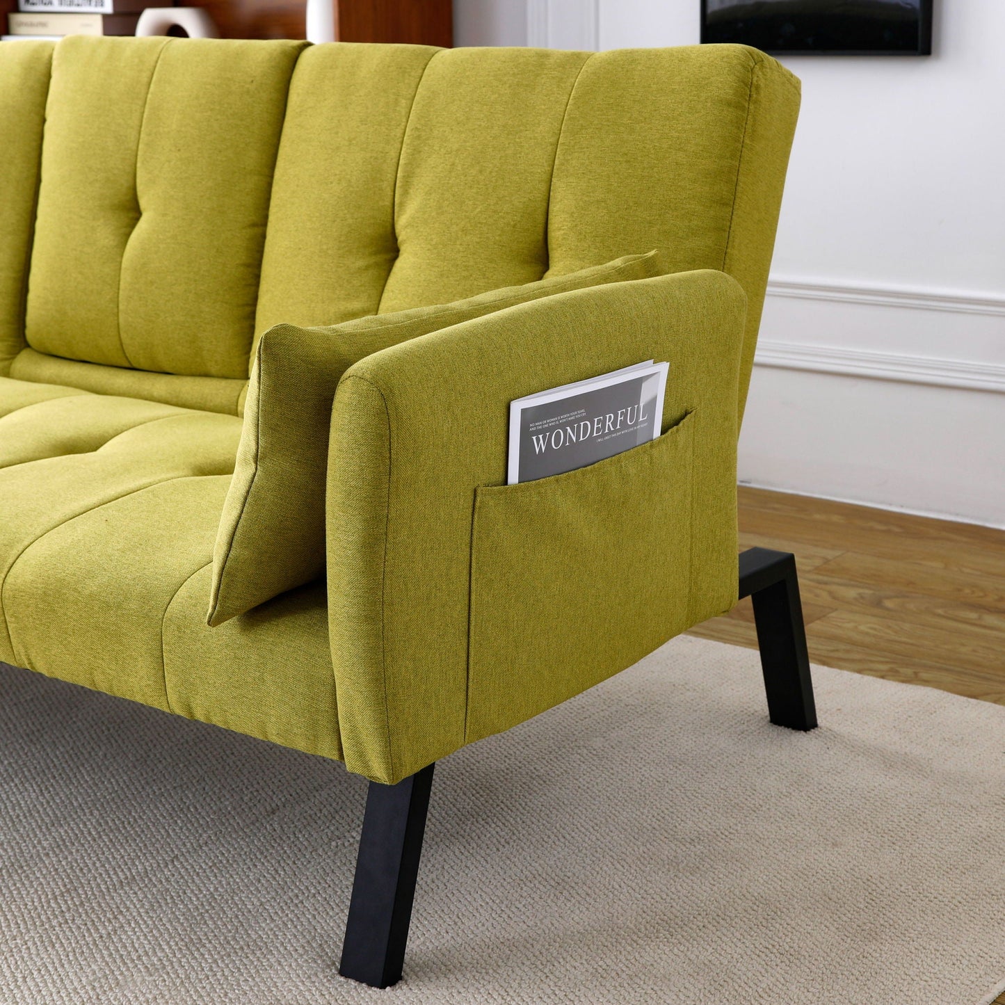 Sofa Bed With Foldable Design And Cup Holder - Green- Unique Piece Furniture- {{Product type}}