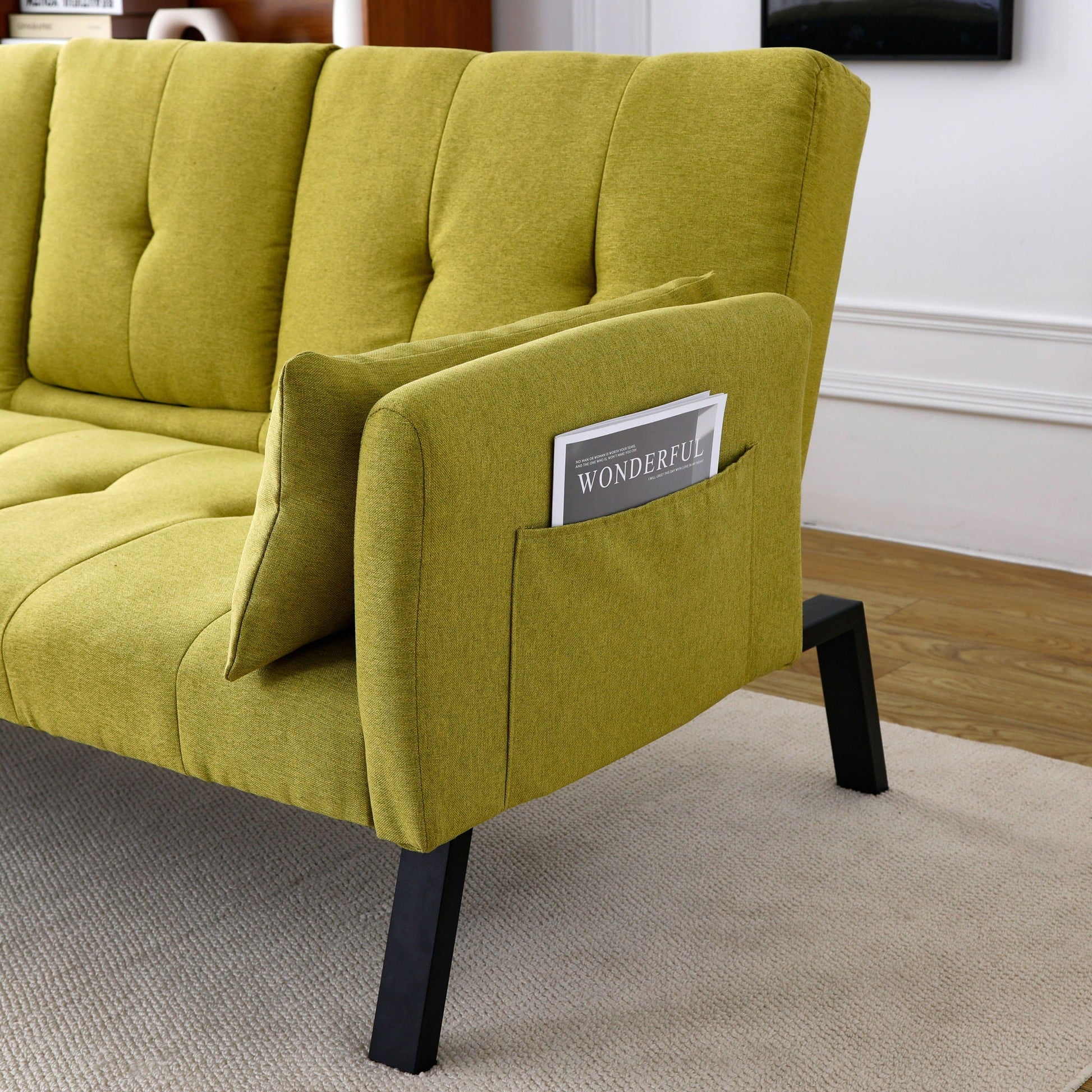 Sofa Bed With Foldable Design And Cup Holder - Green- Unique Piece Furniture- {{Product type}}