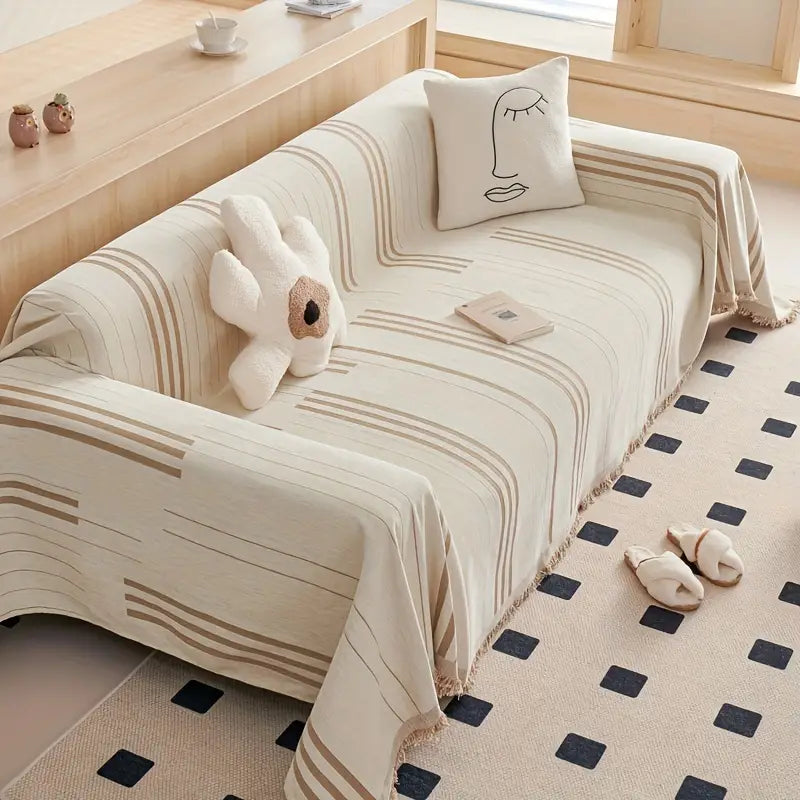 Soft Chenille Sofa Throw with Tassels and Washable Cover - - Couch cover