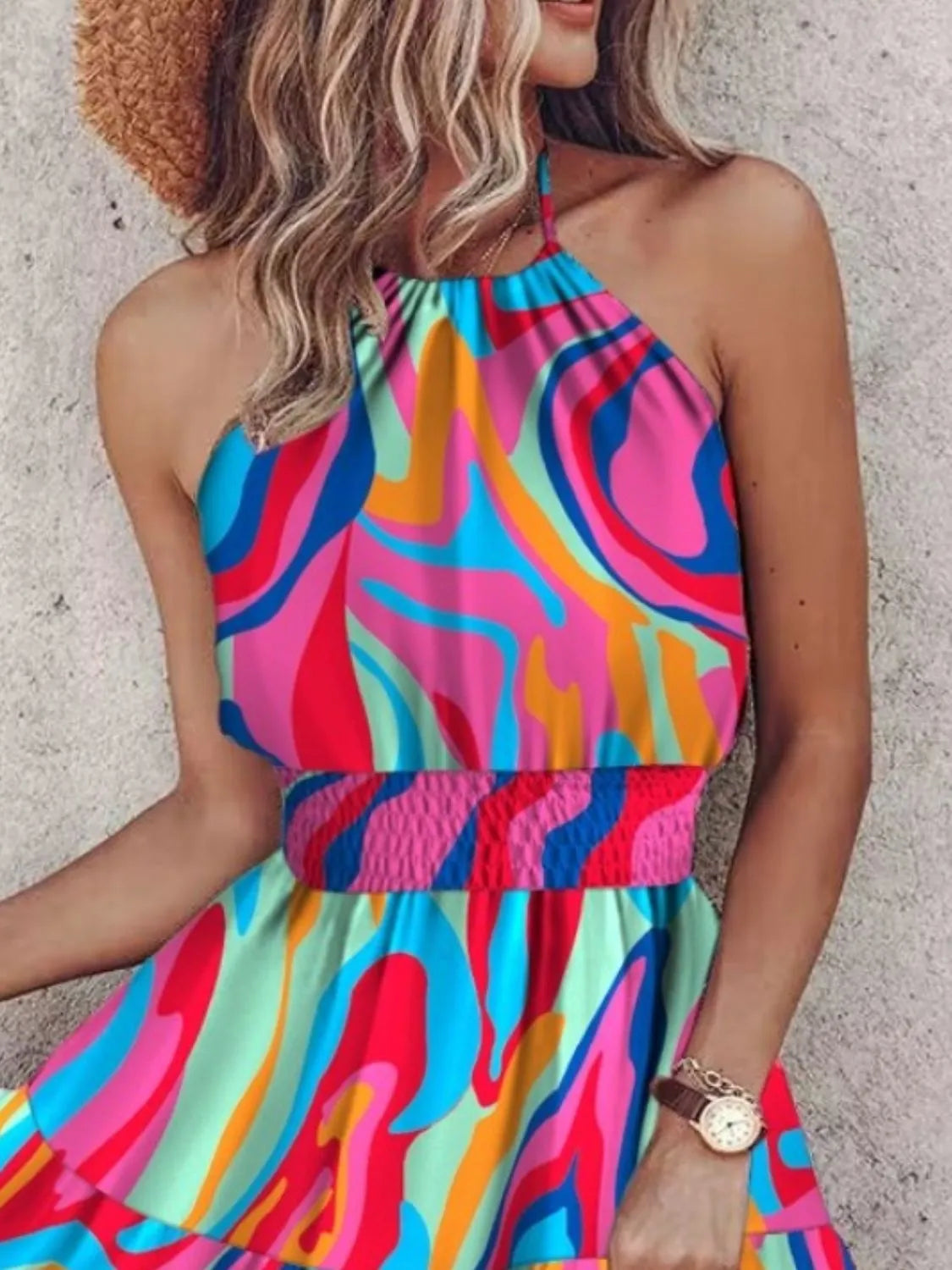 Paisley Print Halter Neck Mini Dress - -