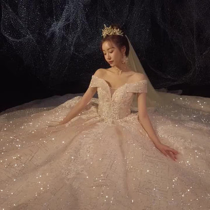 Modern Starry-Train Bridal Gown - - dress