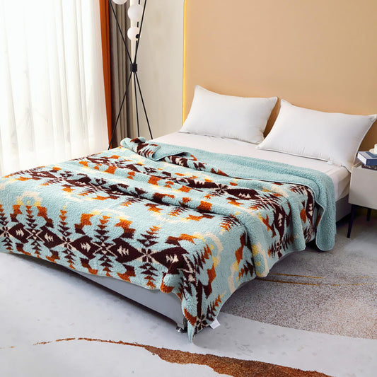 UKELER Large Bohemian Bed Blankets 80 × 90 Ultra Soft Aztec Bed Blanket for All Season Cozy Plush Bohemian Throw Blanket for Bed/Couch/Sofa/Office/Camping - A-green Bohemia 80x90 inch -