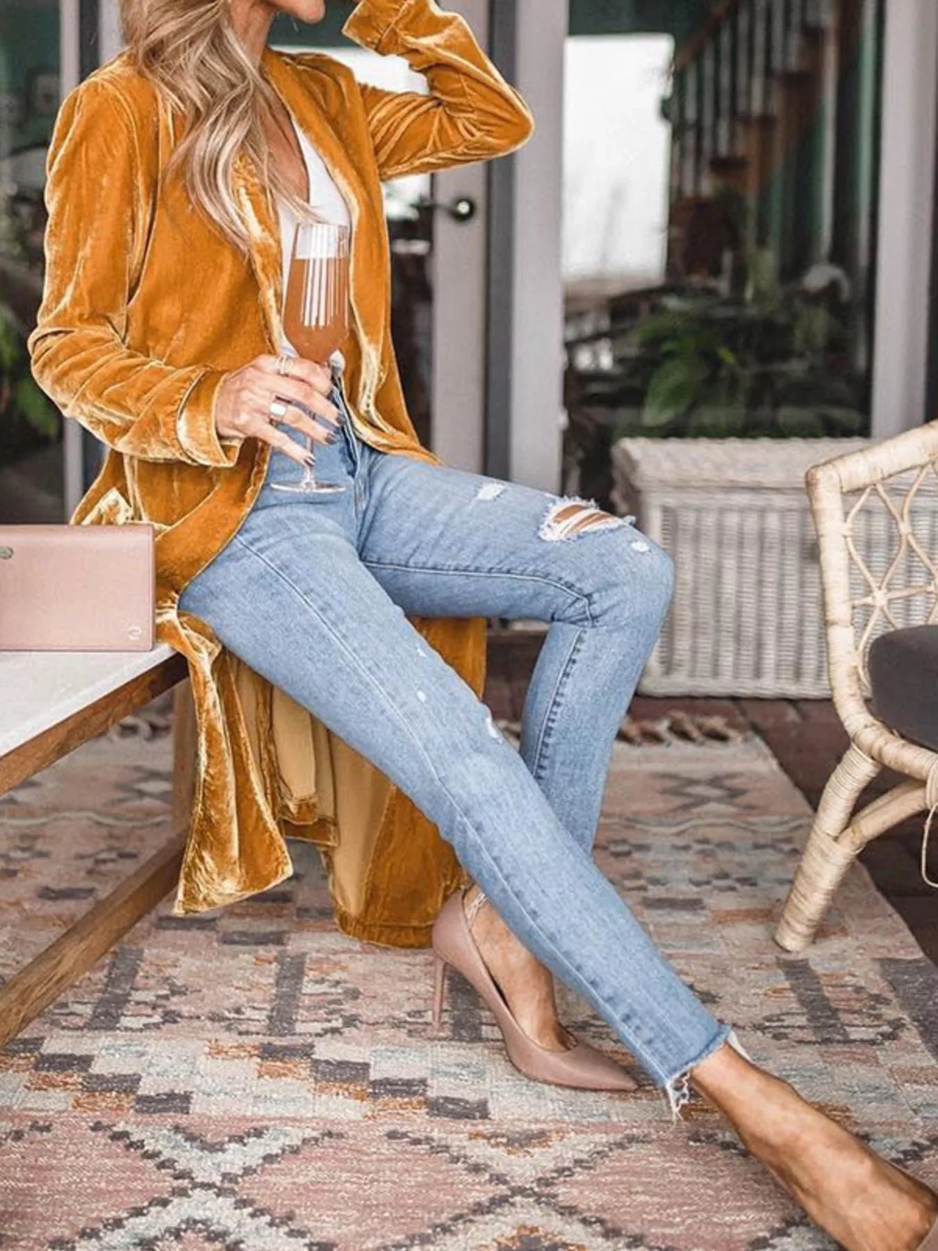 Open Front Long Sleeve Longline Cardigan - -