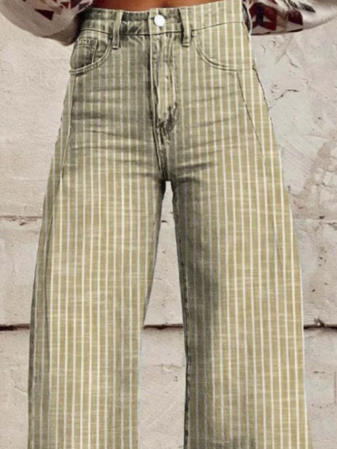 Colored Striped High-Waisted Wide Leg Jeans - - jeans
