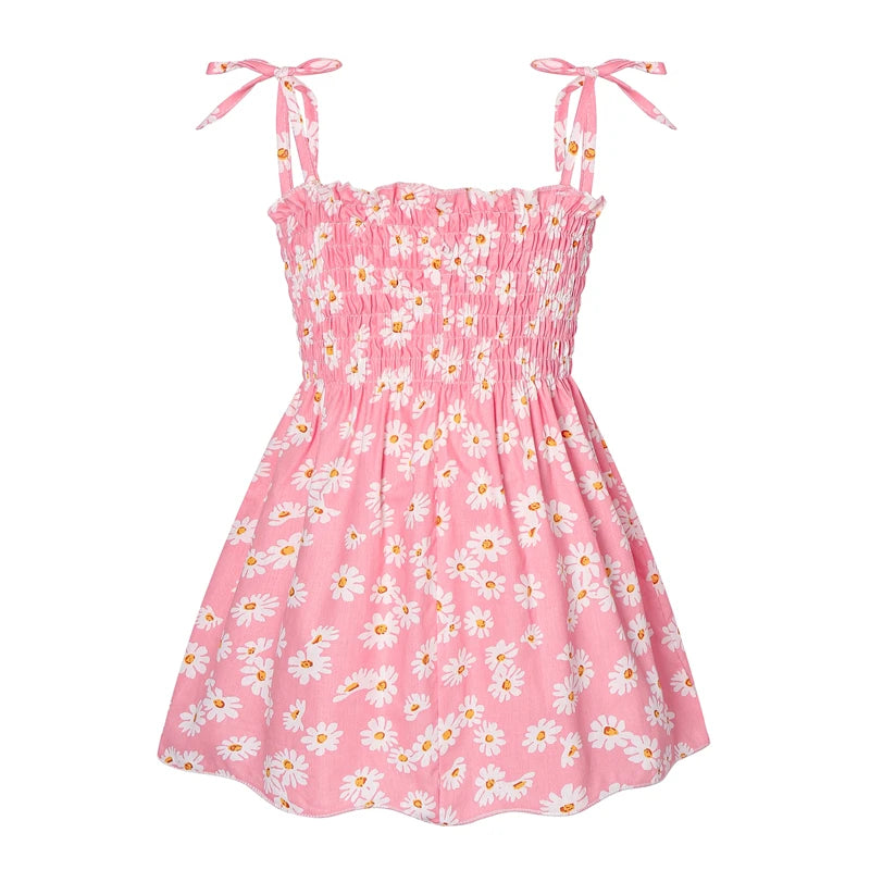 Girls Sleeveless Cotton Flower Print Sundress