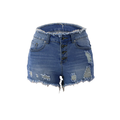 Fringe Womens Shorts with Buttons - Light Blue XL - shorts