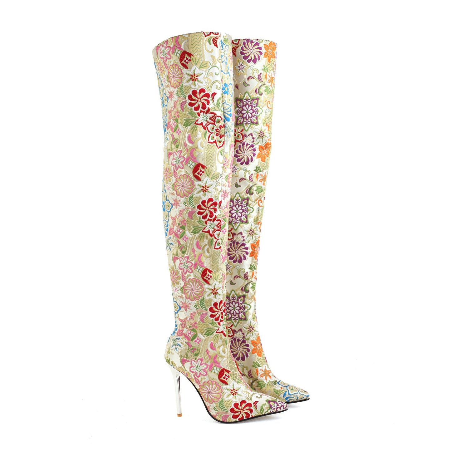 Autumn-Winter Embroidered Stiletto Boots - Gold 41 - heels