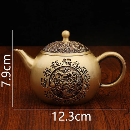 “Baifu” Dragon & Phoenix Brass Teapot – Chinese Gongfu Kettle & Ornament - - Tea Pot