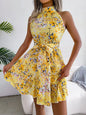 Spring and Summer New Temperament With Flounced Hem Floral Dress Chiffon