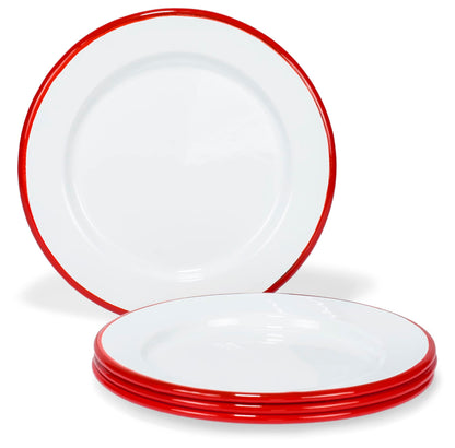 Red Co Enamel White & Red Rim Salad Plates - Set of 4 - - plates