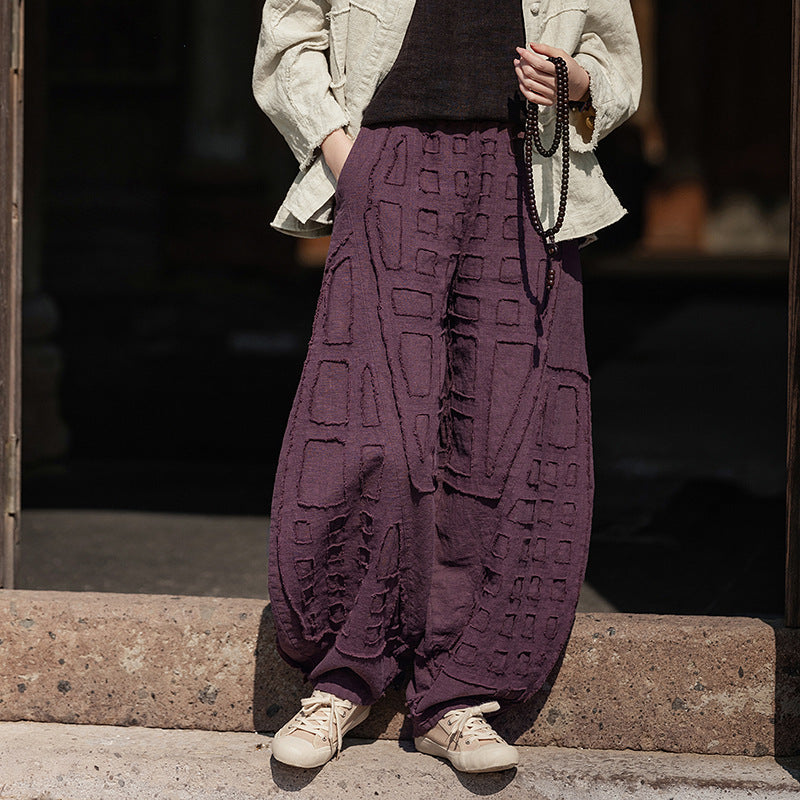 Raw-Edged Linen Meditation Bloomers – Natural Pants for Practice & Everyday Wear - - Pants