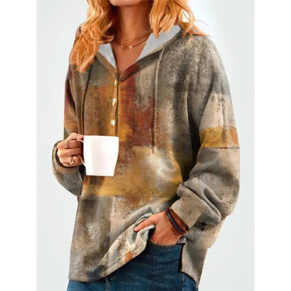 Elegant Long Sleeve Button Hooded Shirt Sweatshirt for Women - Kia Day Design