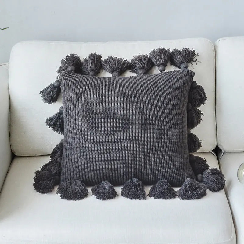 Solid Color Tassel Decorative Pillow for Home Decor Kia Day Design