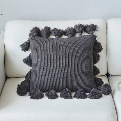 Solid Color Tassel Decorative Pillow for Home Decor Kia Day Design