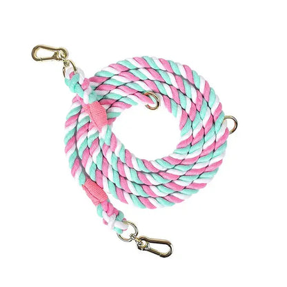 Braided Cotton Rope Dog Leash pink white Large