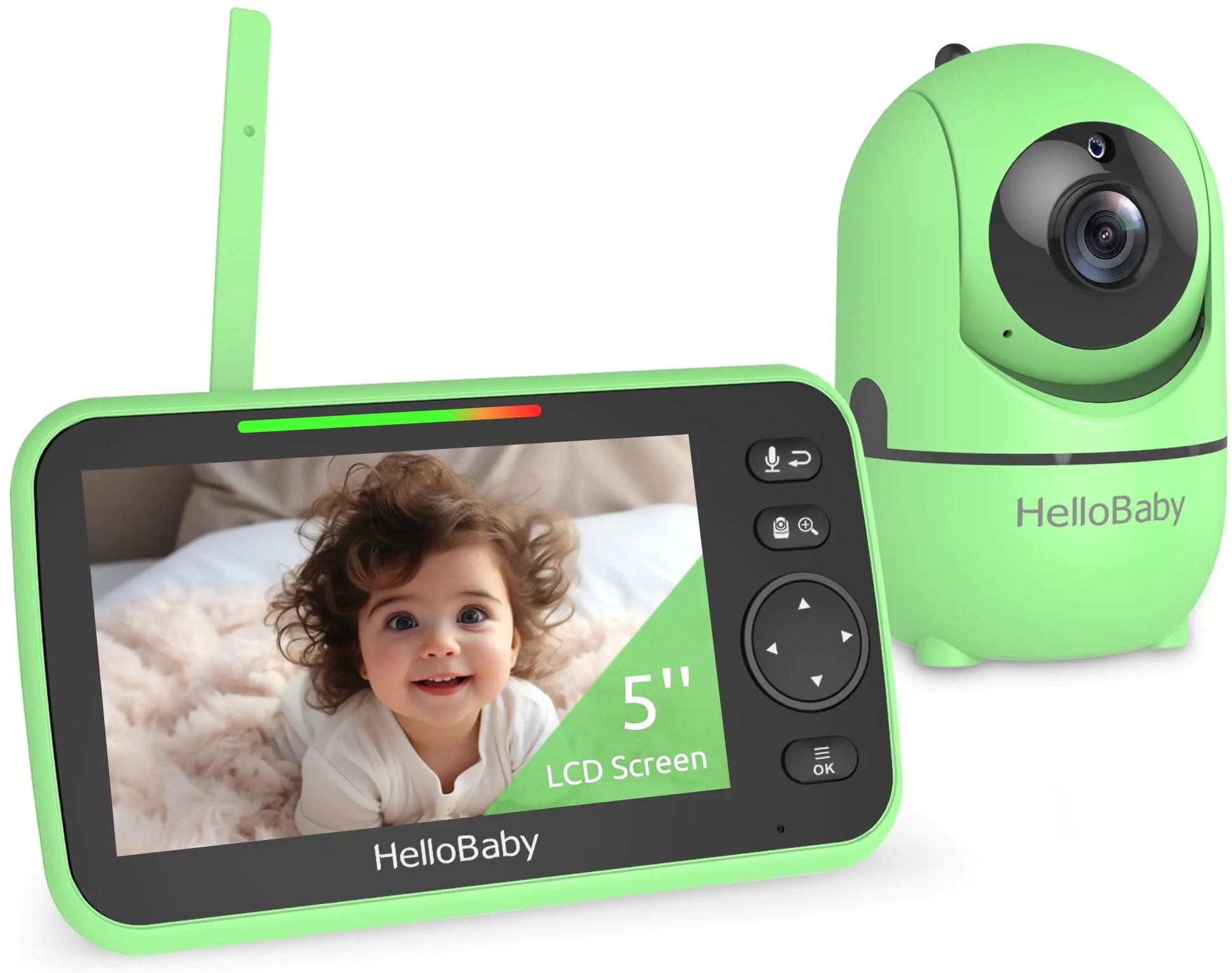 HelloBaby Upgrade Baby Monitor 5 Screen with 30-Hour Battery Pan-Tilt-Zoom - Green - monitor
