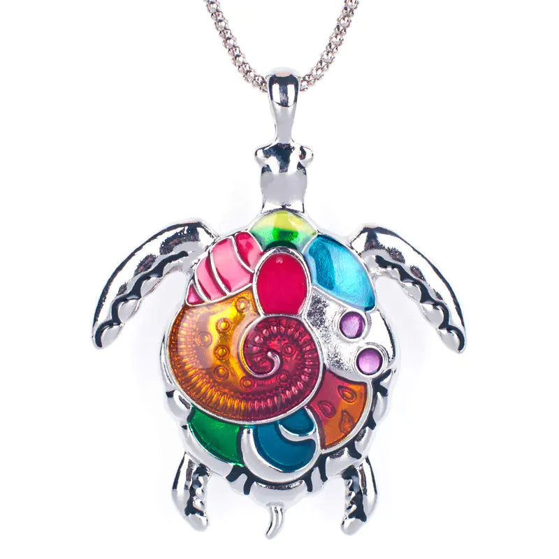 Fashion Rainbow Turtle Necklace Set with Punk Earrings Kia Day Design