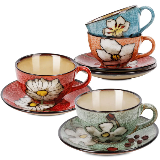 Set of 4 Katathani Hand Painted Cappuccino Cup Set - - mug set