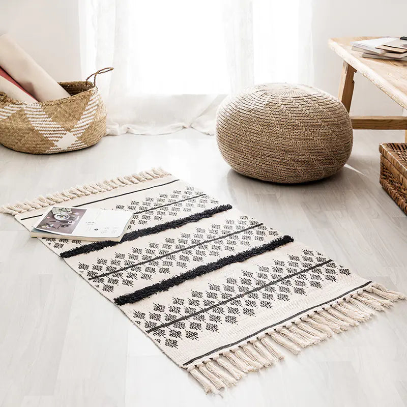 Handwoven Moroccan Cotton Fringe Area Rug - Kia Day Design