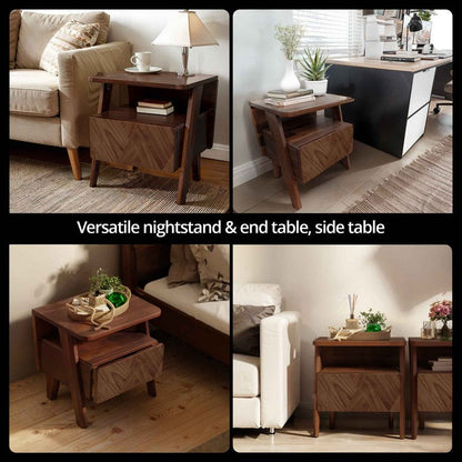 Rum Handcrafted Solid Wood Nightstand - - Nightstand