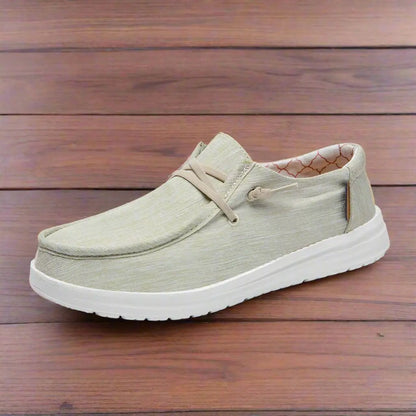 Retro Canvas Casual Moccasin Easy Wear Slip-On Loafer Shoes Beige