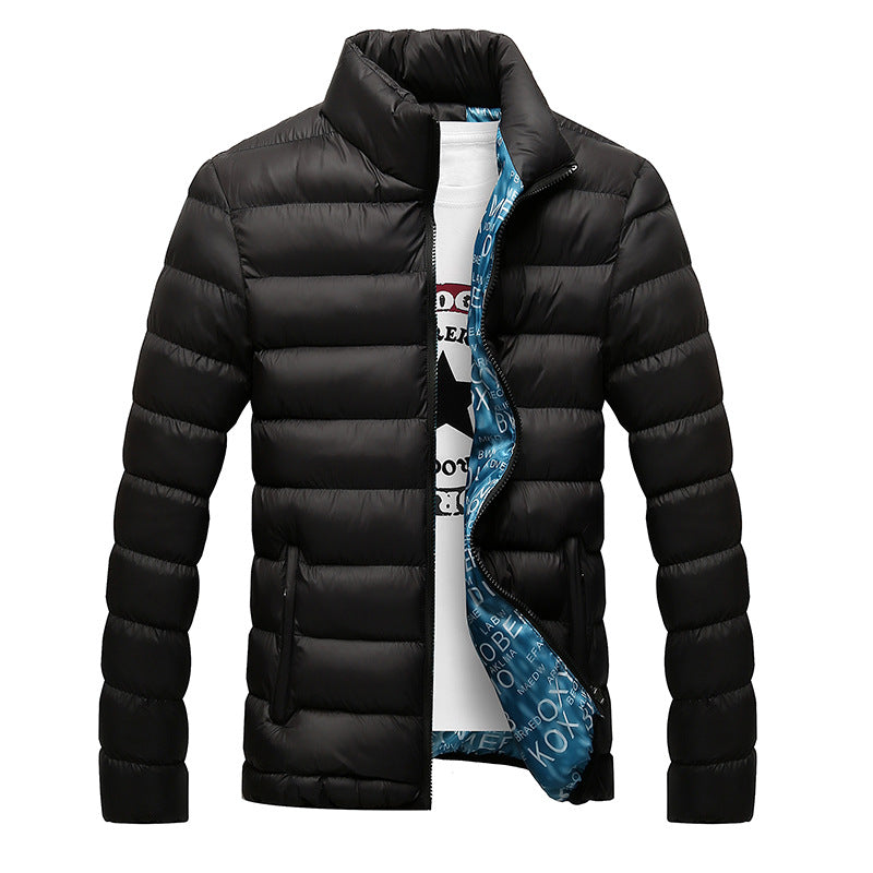 Mens Winter Coat with Standing Collar and Down Filling - - coat