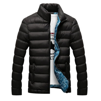 Mens Winter Coat with Standing Collar and Down Filling - - coat