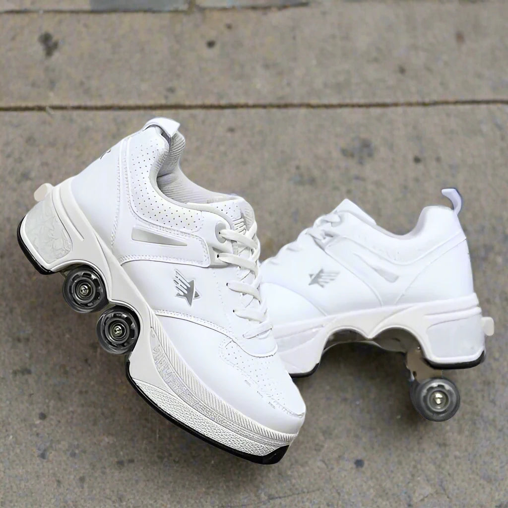 Leather Kids Four Wheels Roller Skate Shoes