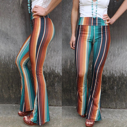 Fashion Print Tight High Waist Casual Pants Flared Pants - - 4