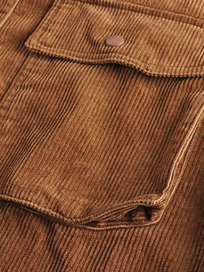 Men's Plus Size Corduroy Button Up Long Sleeve Jacket - -