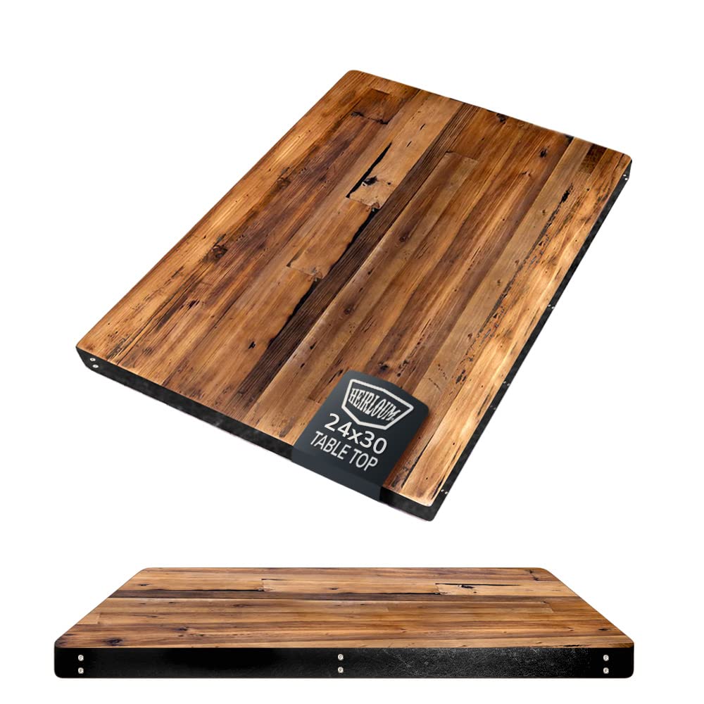 Heritage Wood Slab Table Top - Rustic Finish 24"x30" - Reclaimed Wood Table Top with Metal Edge 24" x 30" - table top
