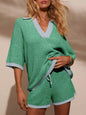 Collared Neck Contrast Striped Top and Shorts Sweater Set- Shopimist- {{Product type}}