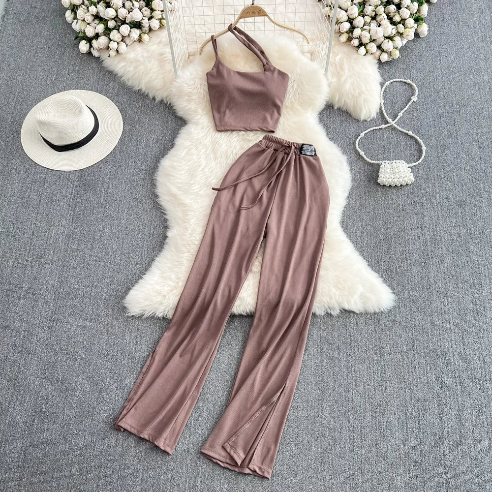 2Piece Set Women's Wide Leg Pants and High Waist Loose Straight Casual Pants