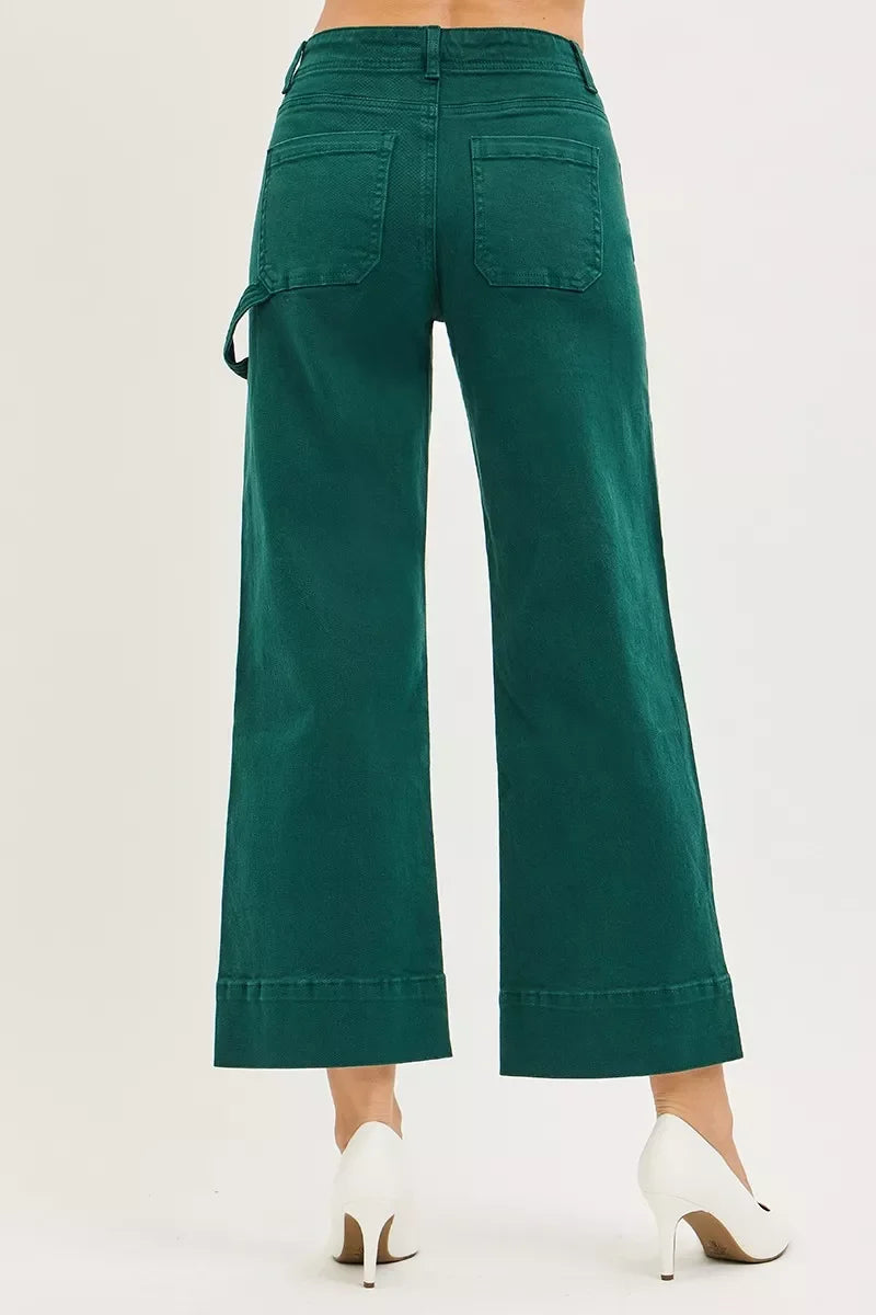 RISEN Tummy Control High Rise Crop Wide No Waist Band Pants - - jeans
