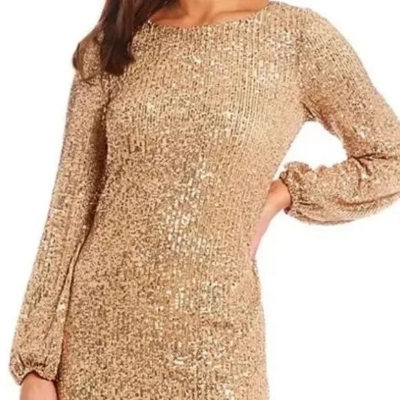 Preston & York Rosa Jewel Neck Long Blouson Sleeve Sequin Dress - - dress