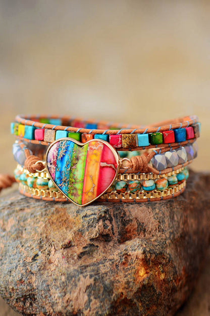 Imperial Jasper & Crystal Layered Bracelet - - clothes and accessories